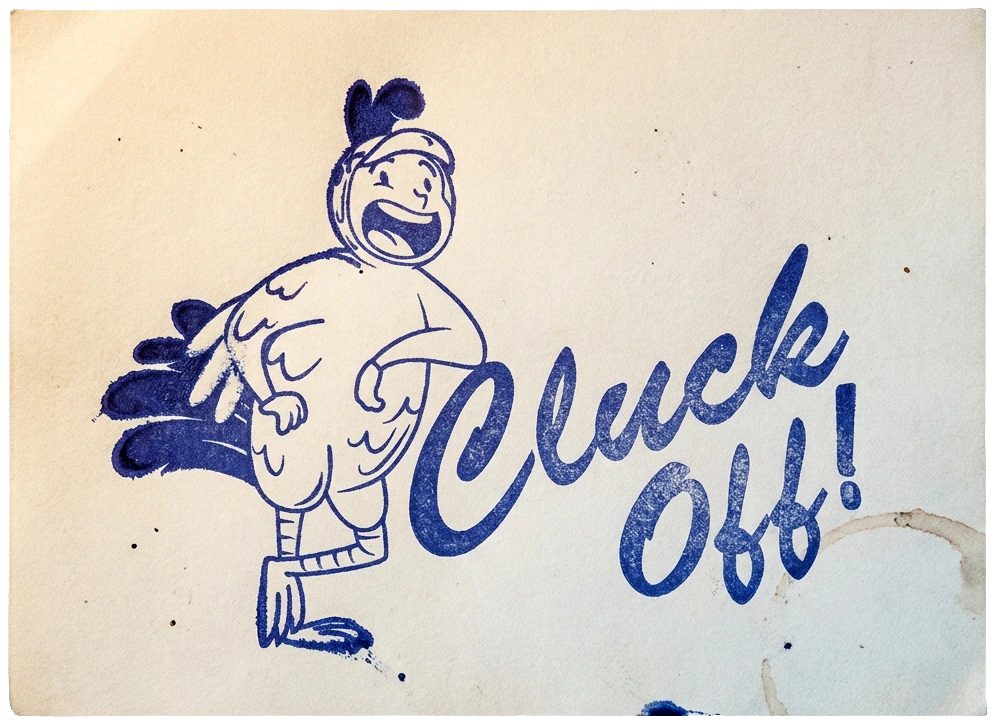Cluck off rubber stamp